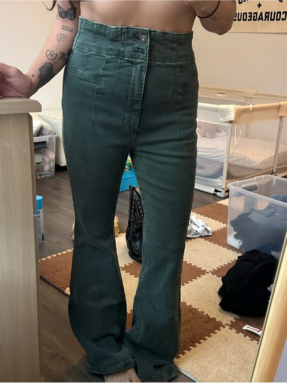 High-Waist Forest Green Flare Pants